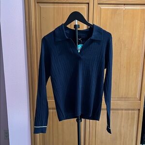 Navy Blue Johnny Collar Women's Sweater
